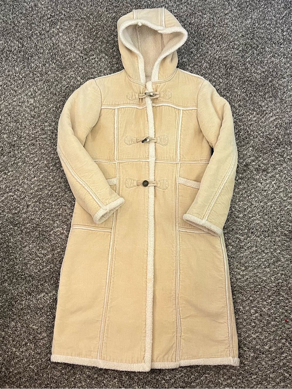 Y2K Limited Too cream corduroy shearling lined duffle coat 2000’s boho winter